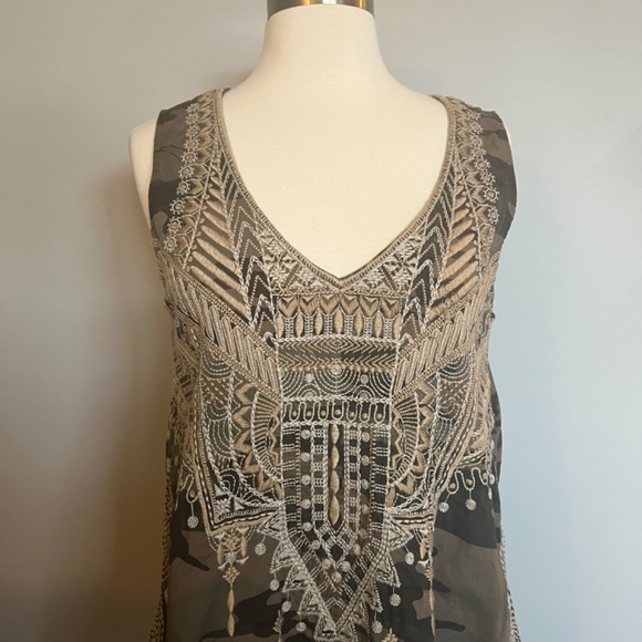 Johnny Was Terraza Camo-Print‎ Embroidered Sleeveless Cotton Shirt Tank Top - Picture 10 of 14